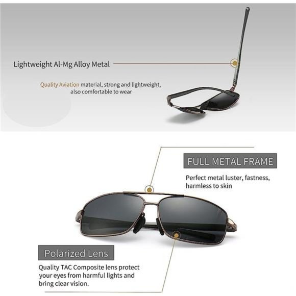 Mens Ultra Lightweight Rectangular Polarized Sunglasses UV400 Protection - Picture 3 of 6